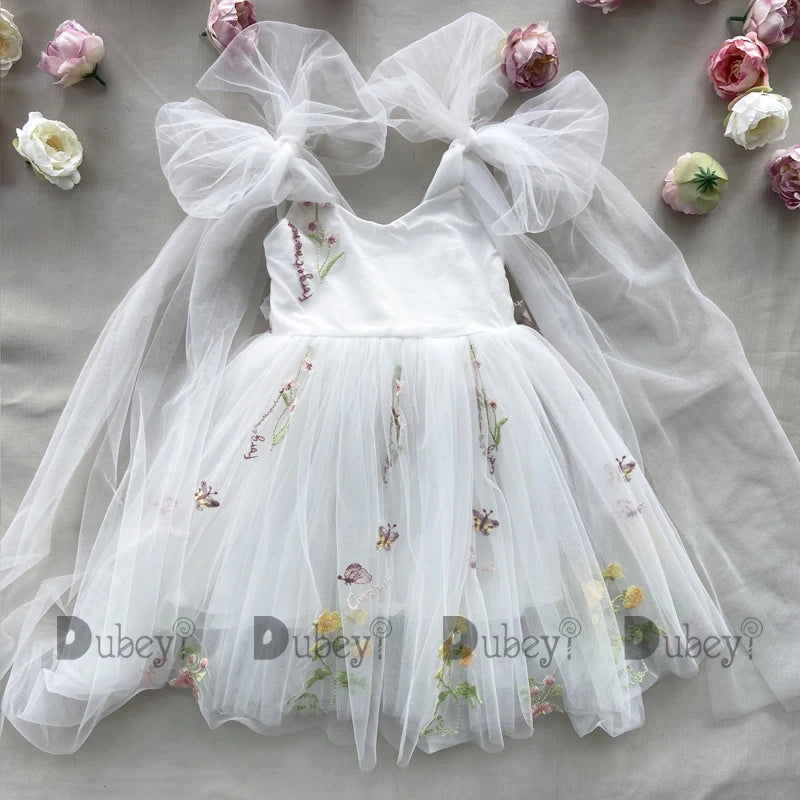 2026 Baby Embroidery Dress Girl Summer Dress Floral Bows Sleeveless Ballarina Dance Performance Dress Girls Tutus Clothes