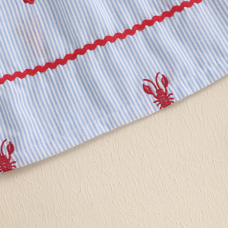 1-5Y Toddler Baby Girl Crawfish Smocked Ruffle Short Sleeve Dress Lobster Plaid Princess Dresses Summer Outfits