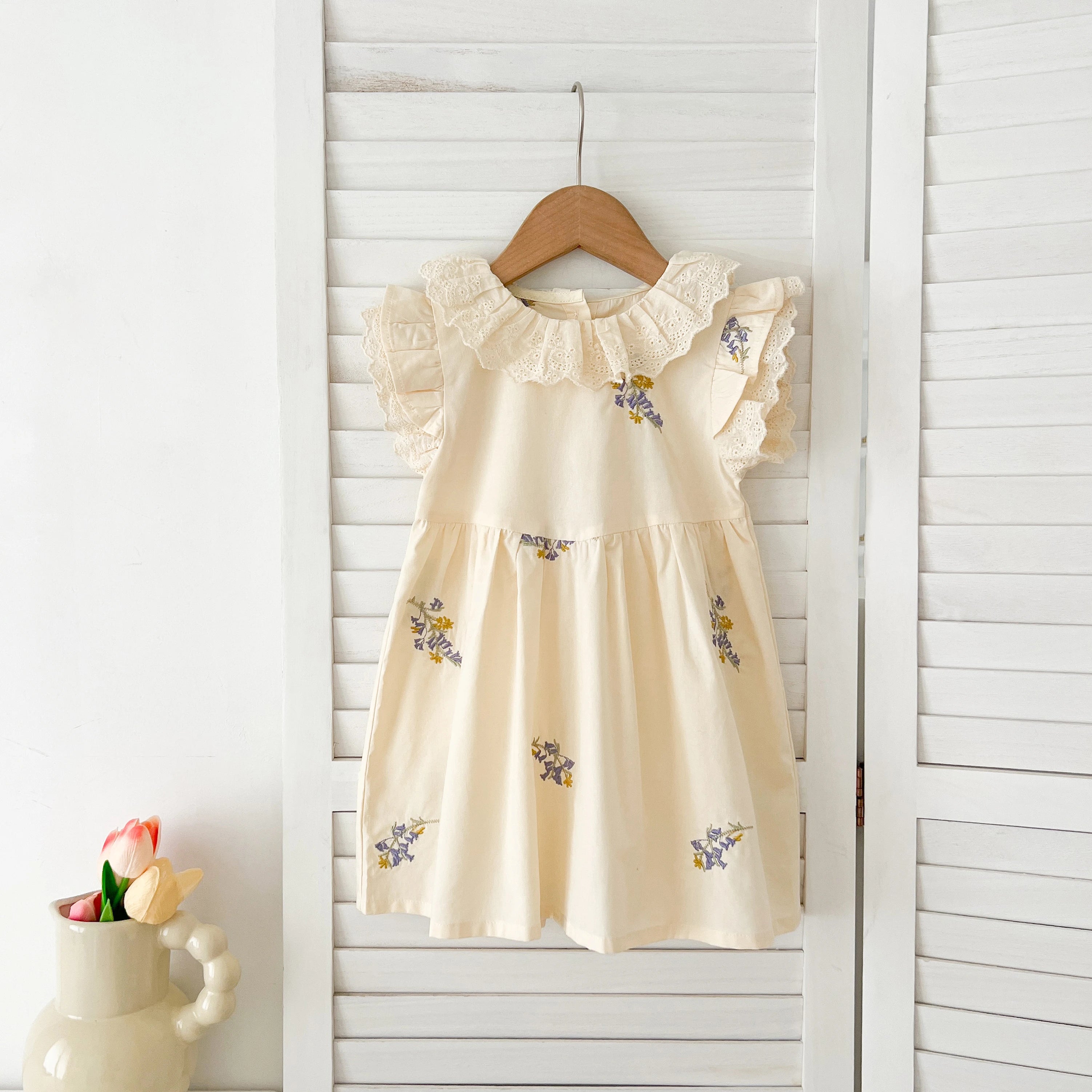 1-6Yrs Summer Girls Dress Baby Clothes Fashion Smocking Stitch Girls Dress Puff Sleeve Floral Cotton Baby Girls Princess Dresses