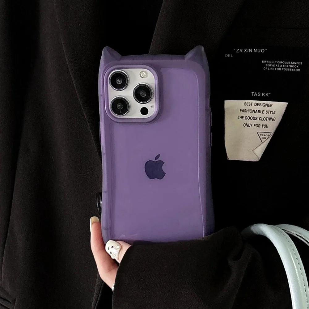 Korea Cute 3D Cat Ear Transparent Phone Case For iPhone 11 12 13 14 15 16 Pro Max Matte Silicone Shockproof Protective Cover