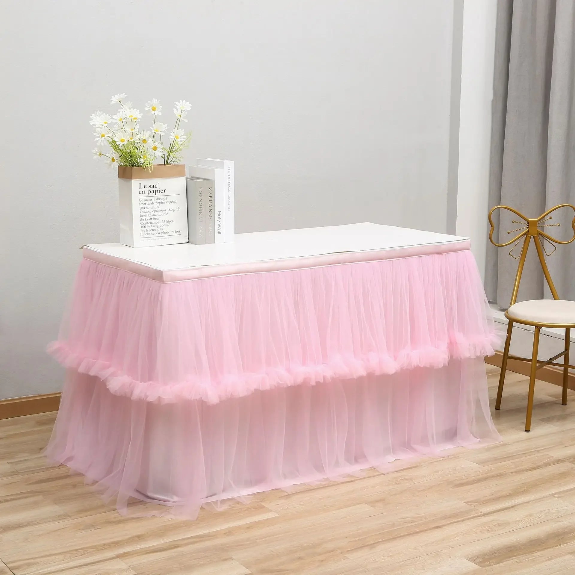 Wedding Tulle Table Skirt 6FT/9FT Purple Pink White Mesh Dining Table Decoration Table Cover For Wedding Reception Banquet