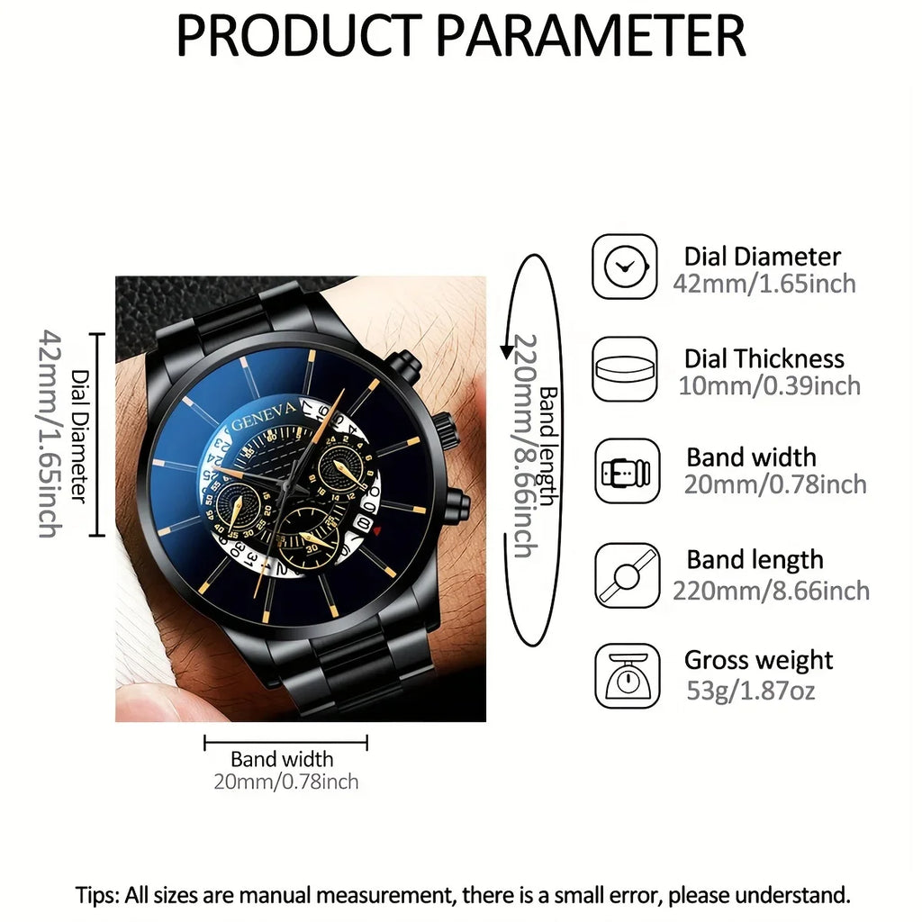3pcs/1pcs men's fashionable quartz watch set, stainless steel strap, circular dial, date function, electronic drive,