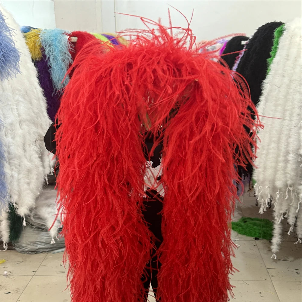 2M Royal blue Natural Ostrich Long Feathers Boa Decoration for Party Wedding Dress Shawl Clothes Sewing Accessories Crafts Plume