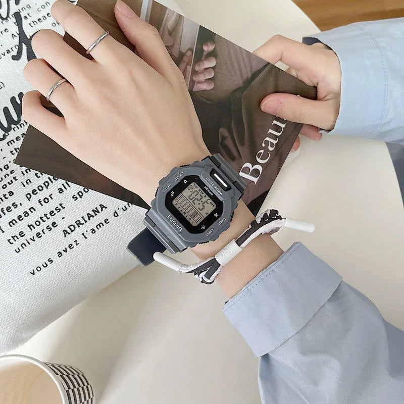 YIKAZE Men's Sports Watch Waterproof LED Digital Watches Student Outdoor Adventure Trend Multifunctional Electronic Watch Gift