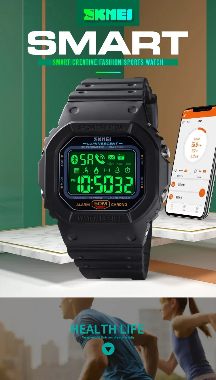 SKMEI Pedometer Calorie Tracker For Iphone Huawei Xiaomi Male relogio Mens Bluetooth Wristwatches 1629 Sport Digital Watch