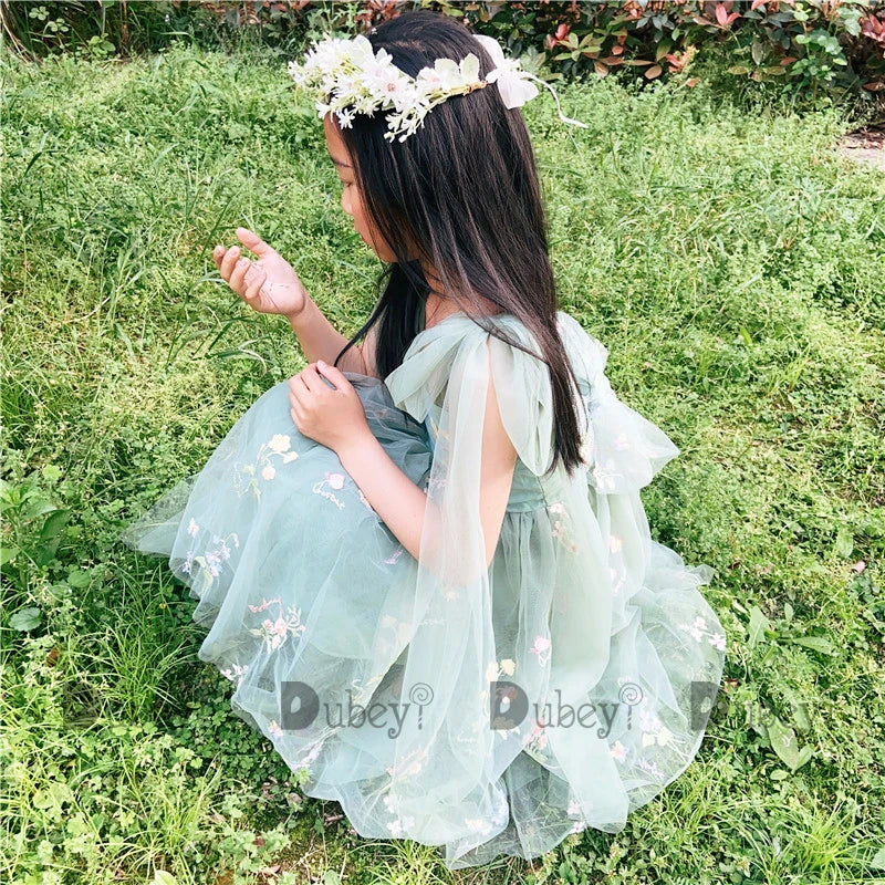 2026 Baby Embroidery Dress Girl Summer Dress Floral Bows Sleeveless Ballarina Dance Performance Dress Girls Tutus Clothes