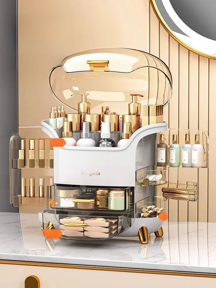 Dustproof Cosmetic Storage Box Integrated Desktop Makeup Case Lipstick Box Skincare Product Rack Elegant Design