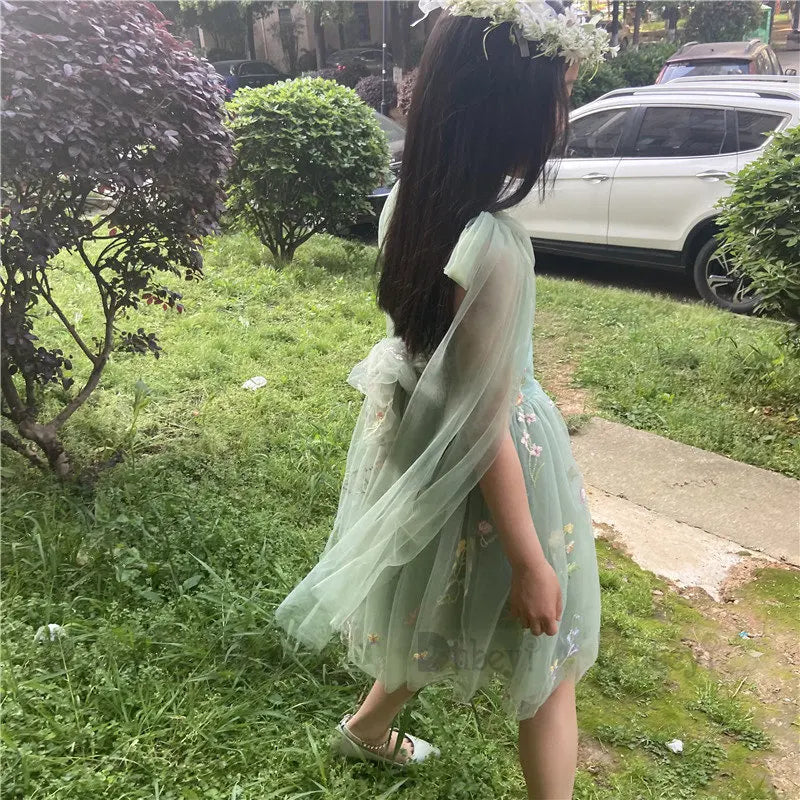 2026 Baby Embroidery Dress Girl Summer Dress Floral Bows Sleeveless Ballarina Dance Performance Dress Girls Tutus Clothes