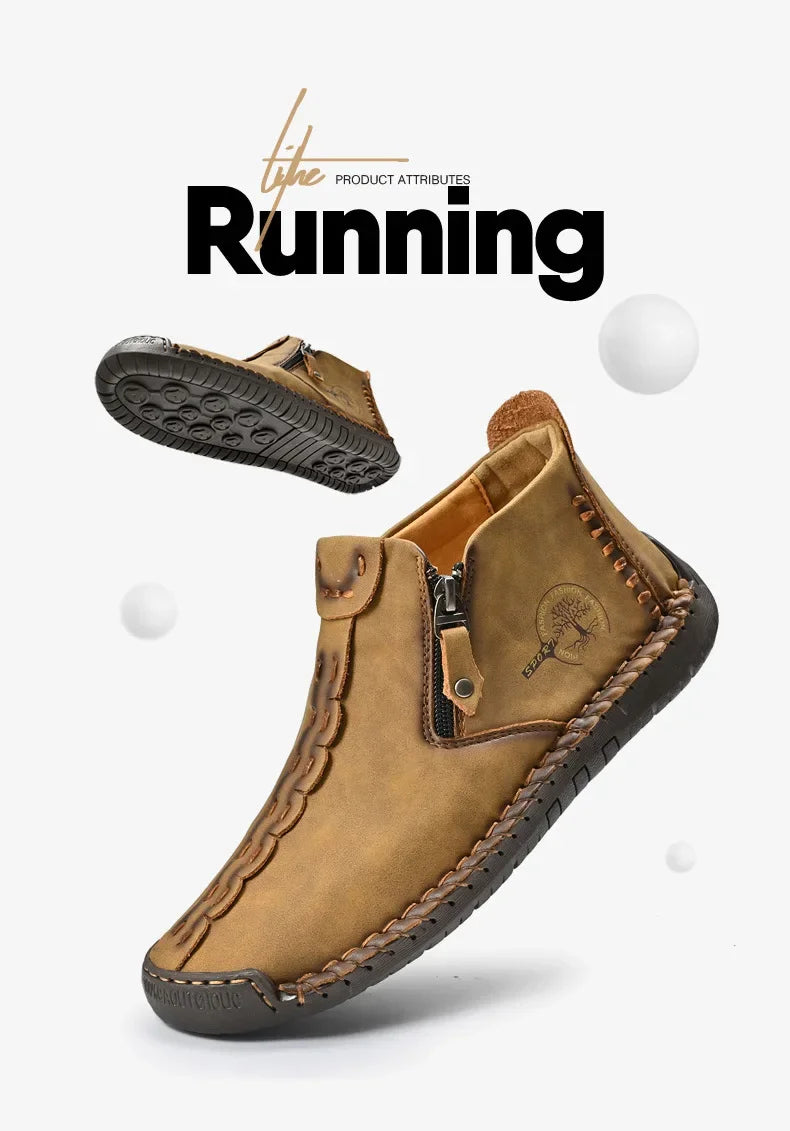 Men Boots Handmade Casual Ankle Boats for Man Male Hombres Walking Shoe Breathable Hombres Leather Wide Upright Zipper Shoes