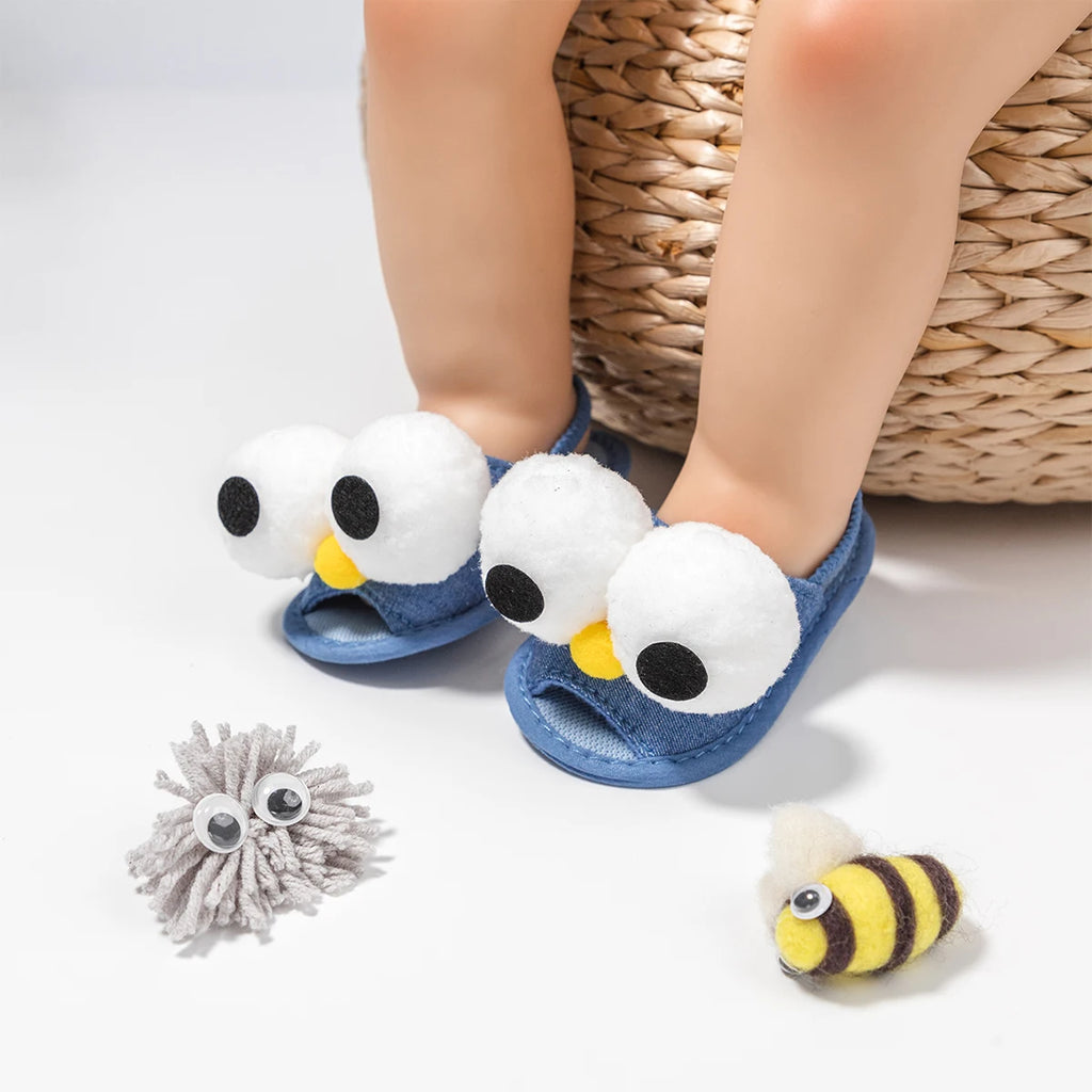 Meckior Summer Sandals Baby Boy Girl Shoes Fluff Baby Girl Slipper Animals Flower Anti-Slip First Walkers Crib Shoes