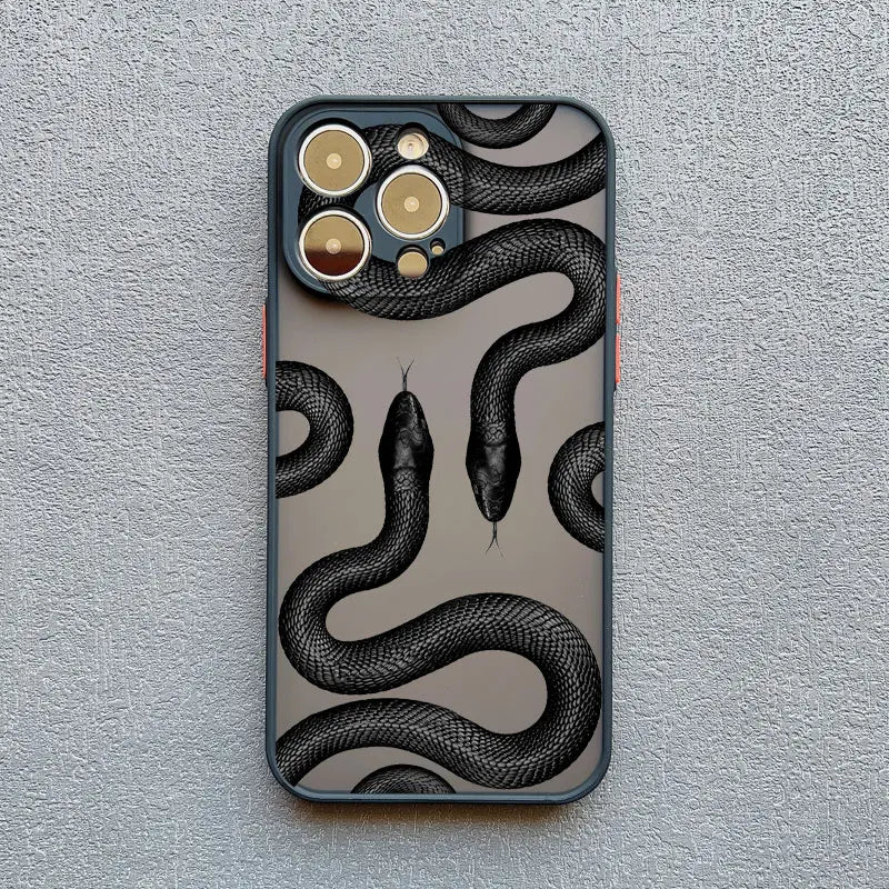 Luxurious Black Gold Snake Phone Case for IPhone 17 16 Plus 15 14 13 12 11 Pro Max Mini X XR Unique Dragon Shockproof Back Cover