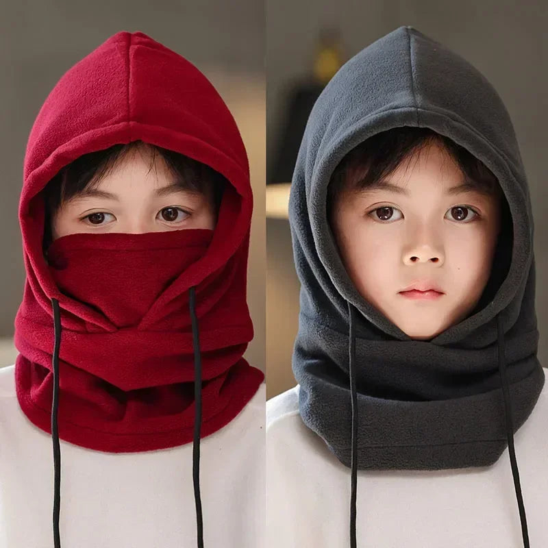 Warm Fleece for Children Boy Girl Winter Face Mask Neck Warmer Hooded Cap Windproof Thermal Head Cover Beanies Bandana