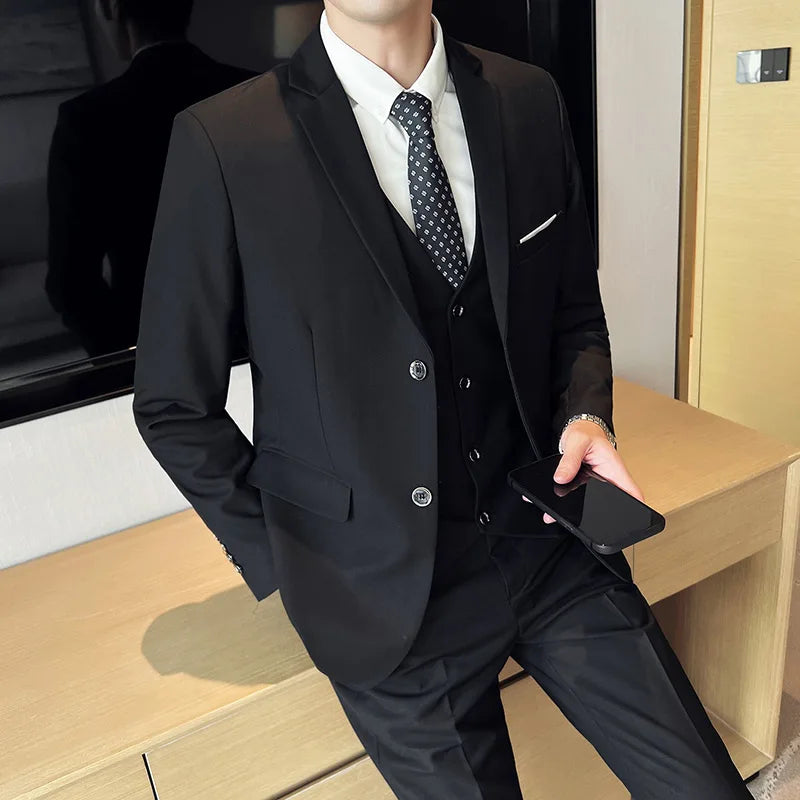 High quality fashion business casual (suit + vest + trousers) British style European and American wedding dress three-piece set
