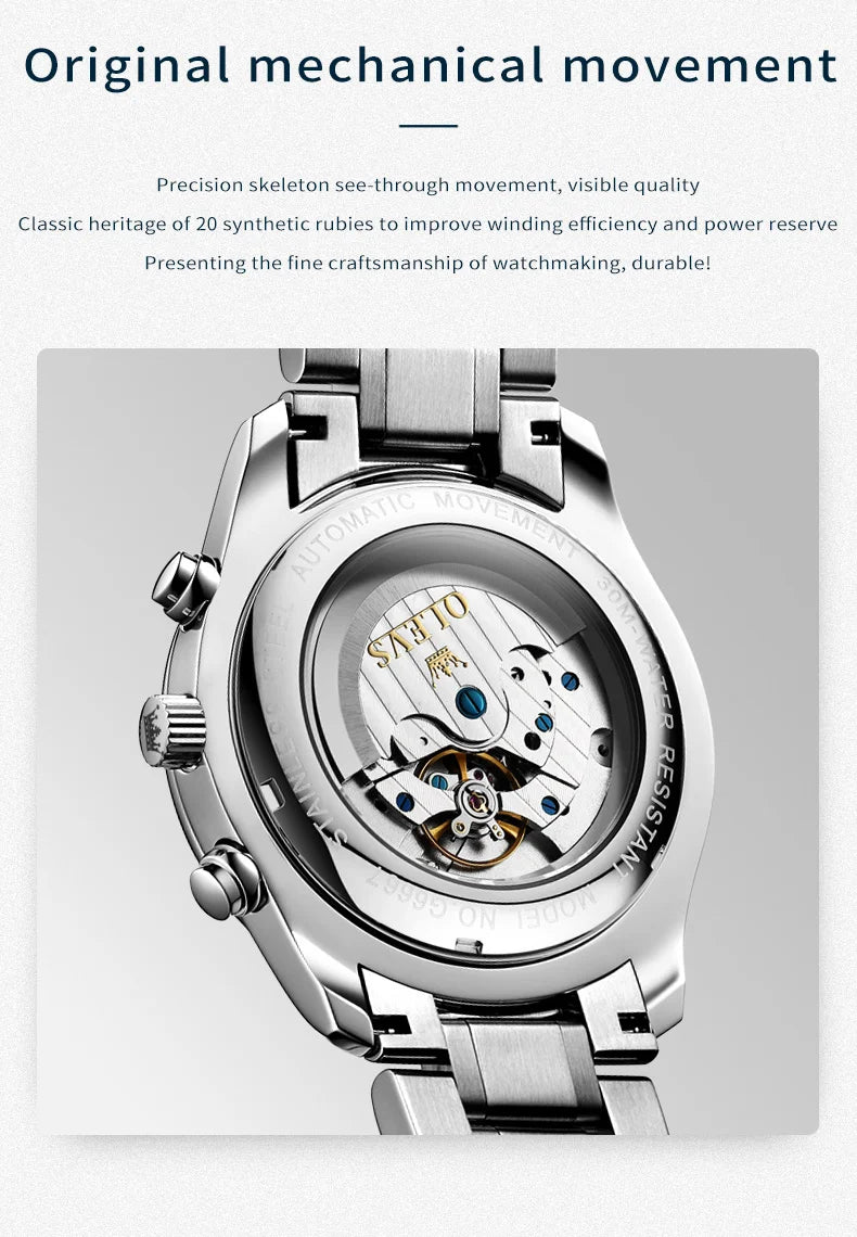 OLEVS Top Brand Luxury Automatic Mechanical Men Watches Moon Phase Steel Dress Fashion Business Waterproof Watch Reloj Hombre