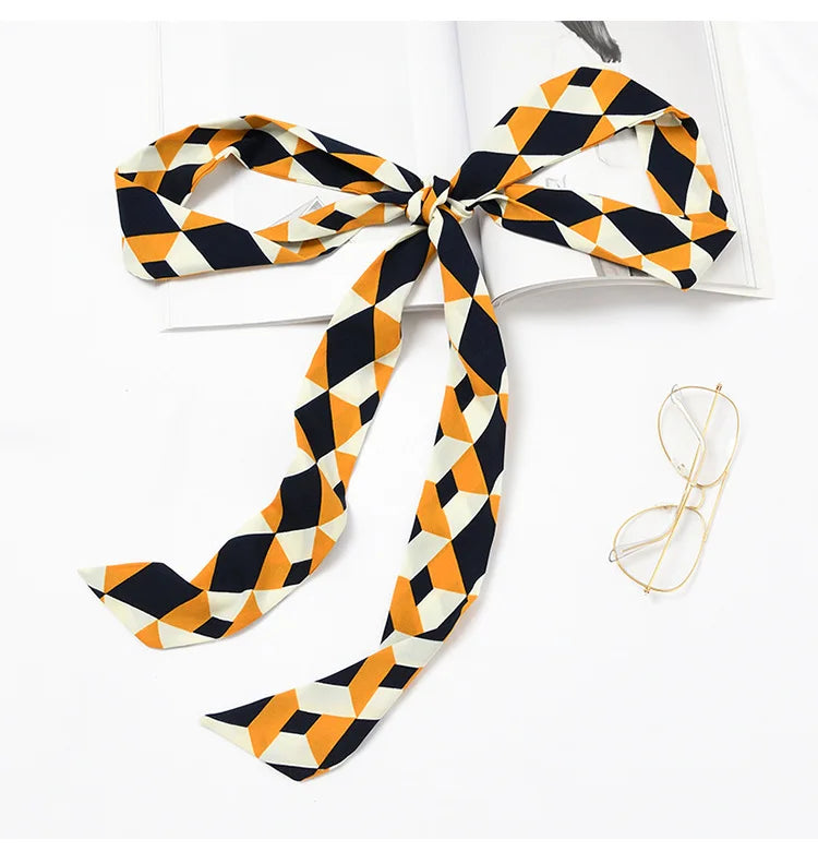 Summer Women Imitation Silk Dress Belt Variety Cute Double Printing Women Neckerchiefs Travel Bag Hats Ribbons Ladies Scarves