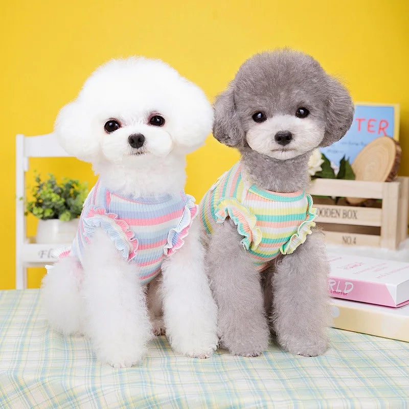 Dog Summer Clothes Pet Dog Vest Dress Dog Knitted Striped Dog T Shirt Chihuahua Bichon Clothing Kitten Puppy Girls Dog Costume
