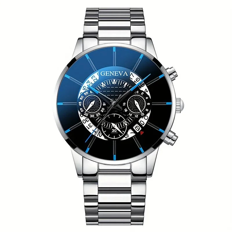 3pcs/1pcs men's fashionable quartz watch set, stainless steel strap, circular dial, date function, electronic drive,