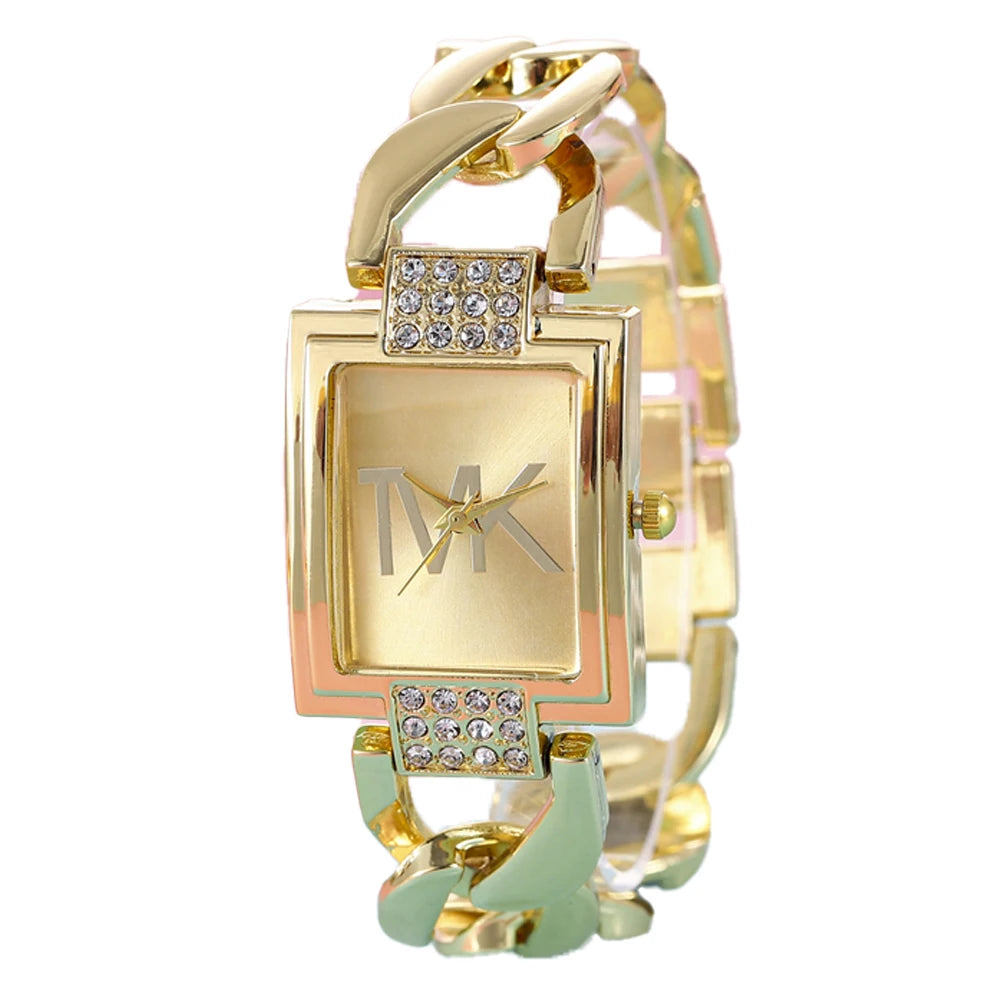 Luxury Gold Ladies Brand Watch Fashion Square With Diamonds Simple Women Quartz Watches Stainless Steel Strap Dress Clock