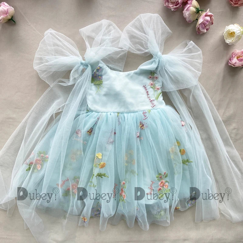 2026 Baby Embroidery Dress Girl Summer Dress Floral Bows Sleeveless Ballarina Dance Performance Dress Girls Tutus Clothes