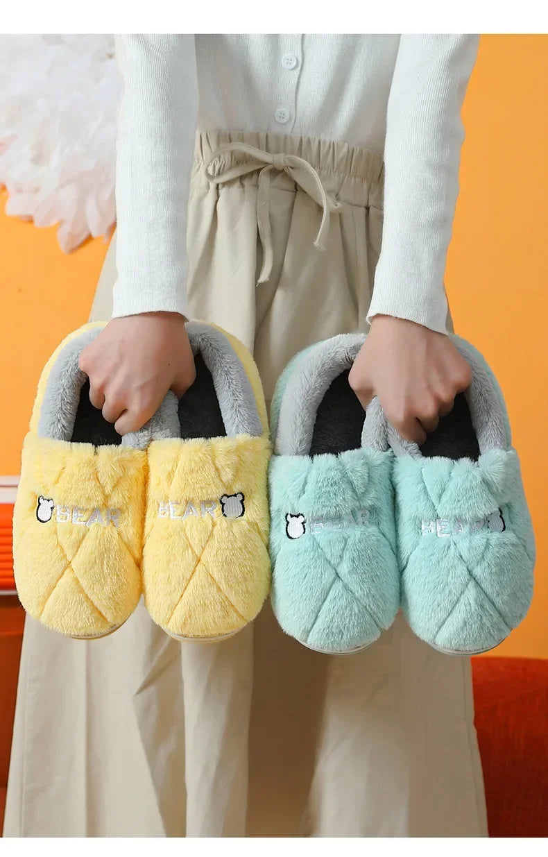 Winter Home Slipper Men Cartoon Bear Fuzzy Warm Plush Indoor Floor Male House Room Shoes Footwear Furry Non Slip Large Size 2025