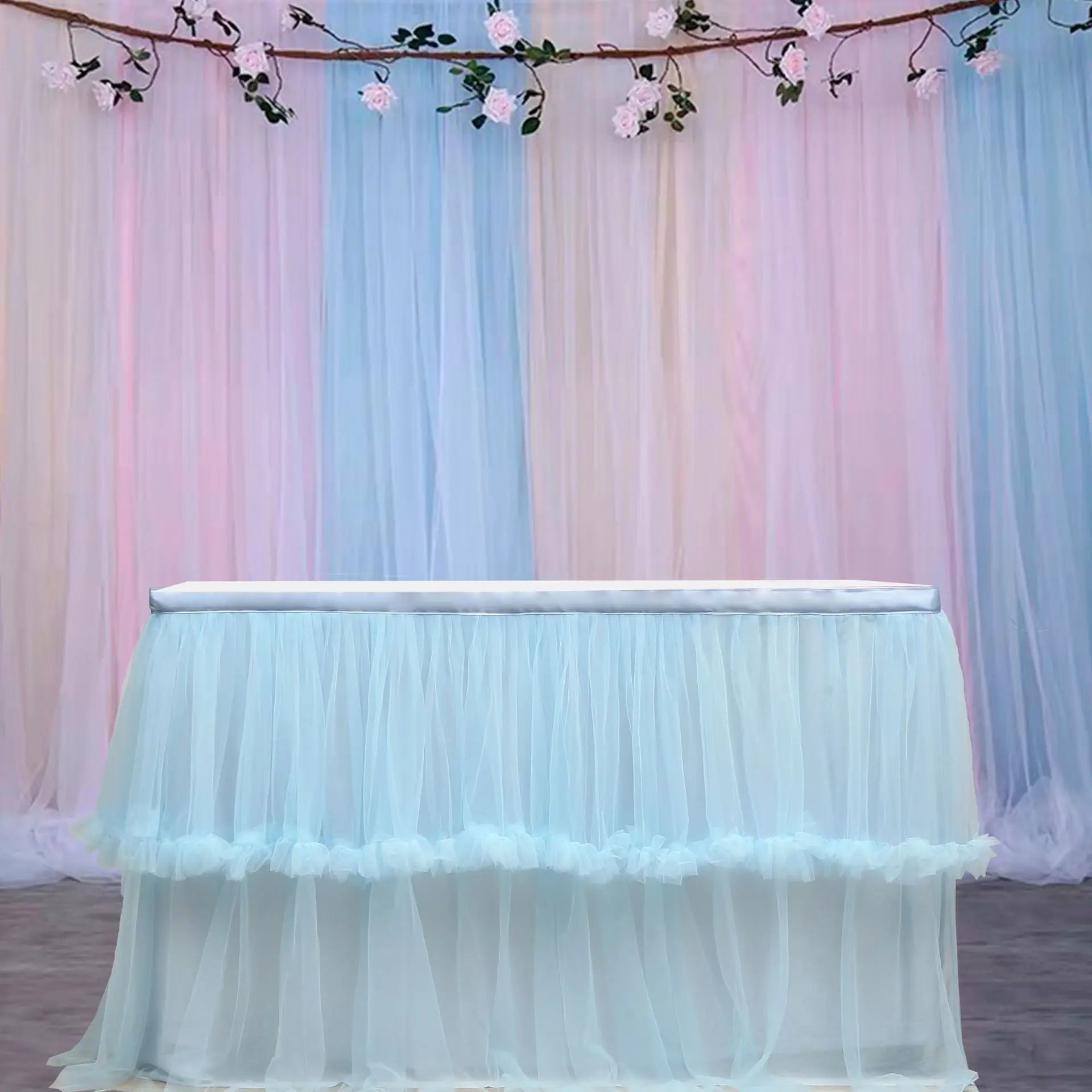 Wedding Tulle Table Skirt 6FT/9FT Purple Pink White Mesh Dining Table Decoration Table Cover For Wedding Reception Banquet
