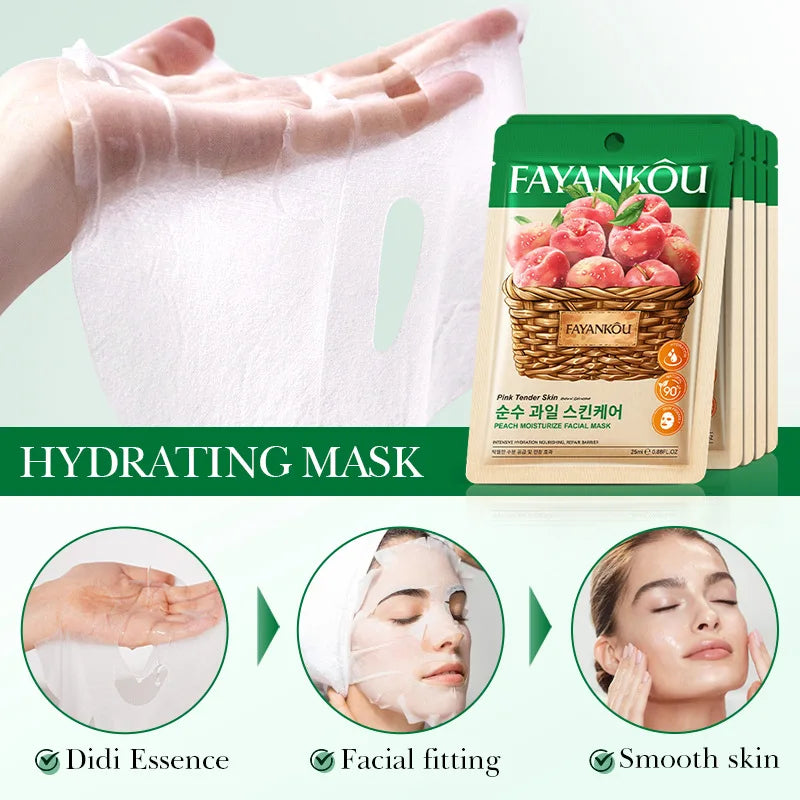 8pcs/kit FAYANKOU Fruit Facial Masks Moisturizing Brightening Hydrating Anti-Aging Face Mask Korean Sheet Masks Skin Care