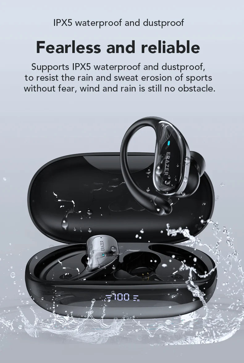ERAZER XT80pro TWS AI Bluetooth Earphones Sports Wireless Headphones Touch Control Earhooks Headsets Active Noise Cancellation