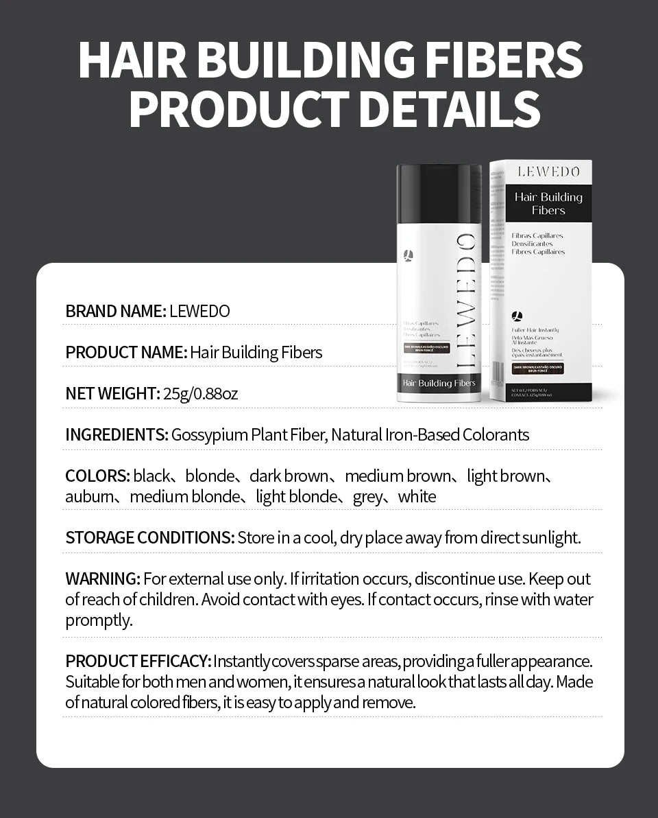 LEWEDO Hair Fiber Powder 25g Keratin Hair Building Fiber Hair Regrowth Powder Hair Styling Powder Hair Loss Hair Growth Product
