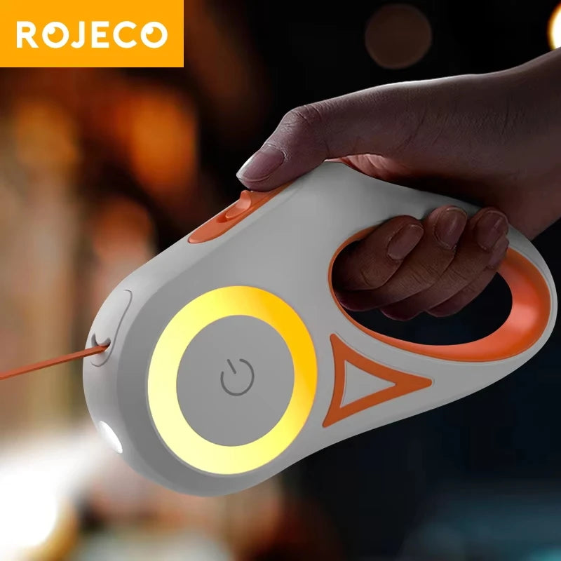 ROJECO Automatic Retractable Dog Leash LED Luminous Leading Fashion Light Straps For Dog Puppy Pet Flexi Walking Running Lead