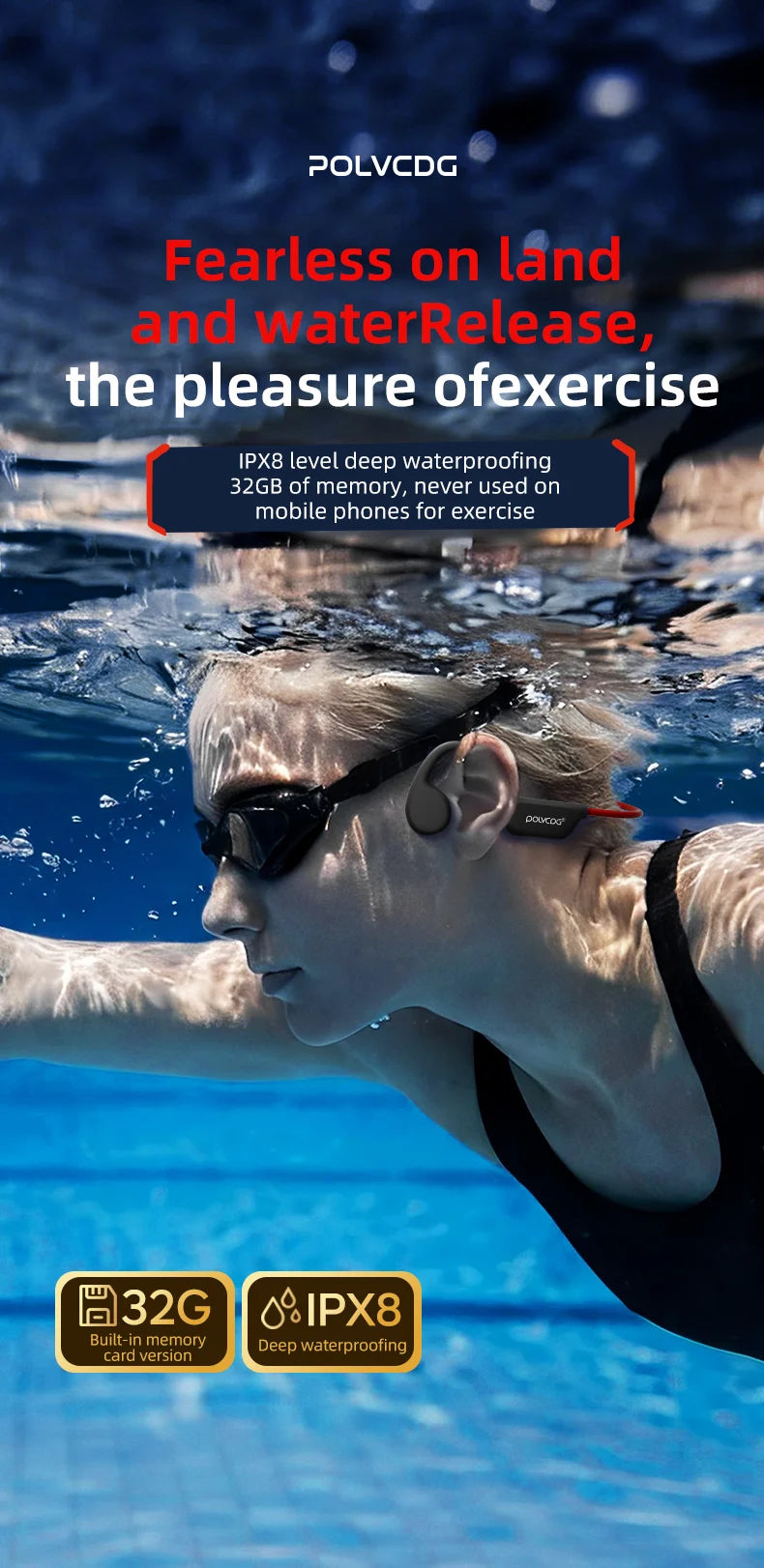 POLVCDG Bone Conduction Headset X7 IPX8 32GB Bluetooth 5.3 Wireless Headset with microphone Waterproof Swim 2023 New