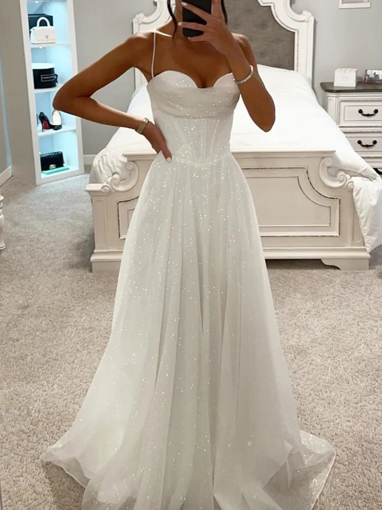 Women Sleeveless Fashion Simple Party Dress, Summer Holiday Backless Elegant Maxi Dress, New V Neck Spaghetti Strap Ladies Dress