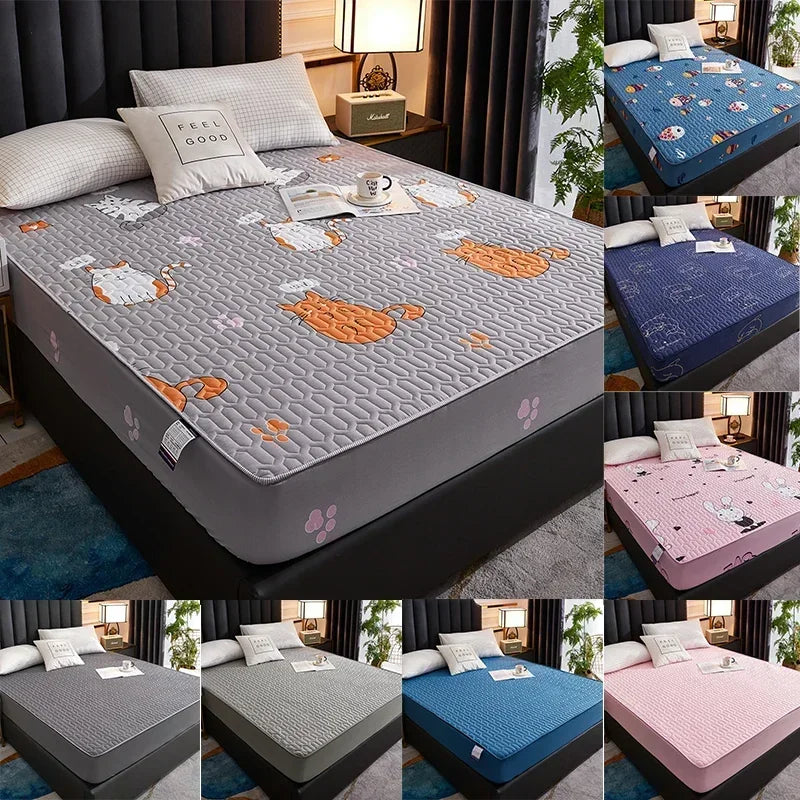 Waterproof Mattress Cover Cartoon Fitted Sheet Home Bedroom Bed Pad Protector Families with Pet Children (without Pillow Case)