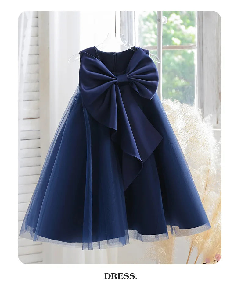 2 3 4 5 6 7 8 Years Summer Girls Dress Sleeveless Bow Elegant Little Princess Dress Piano Performance Costumes New Kids Clothes