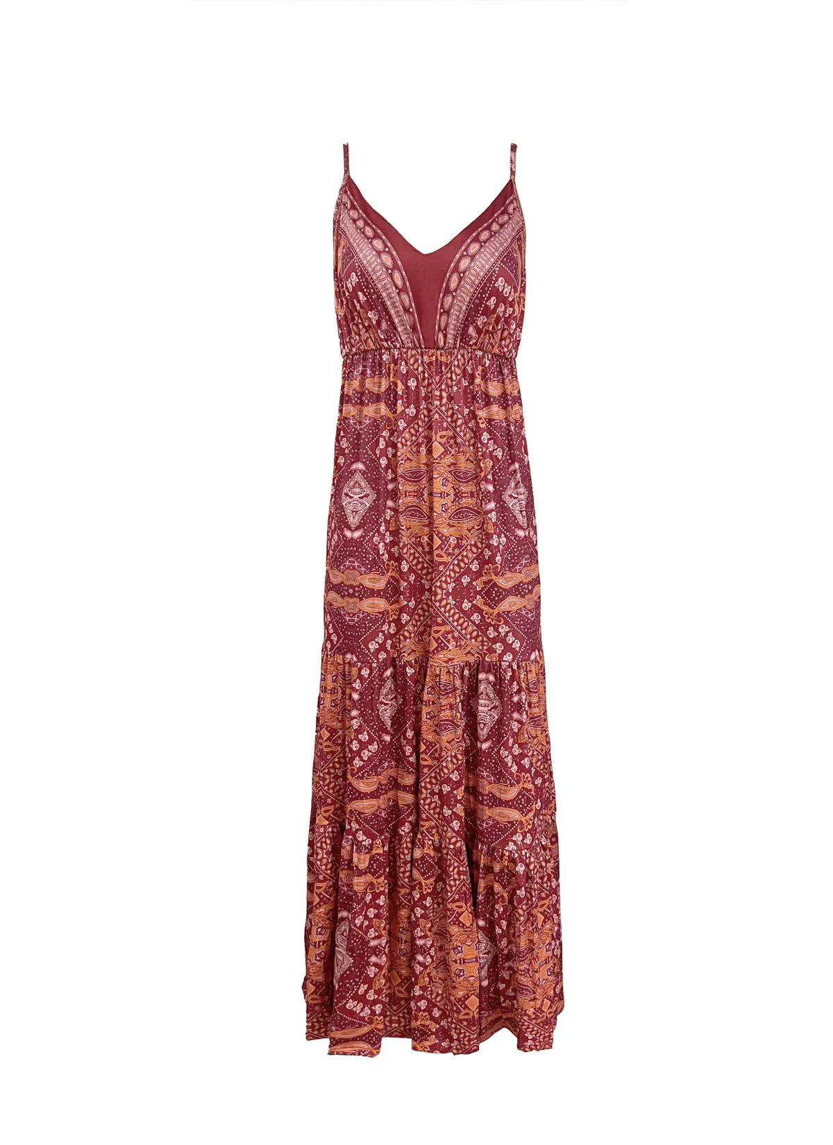Bohemian Style Women's Clothing Long Dress New  Suspender Long Dress High Waist V-neck Printed Floral Dress Women's Clothing