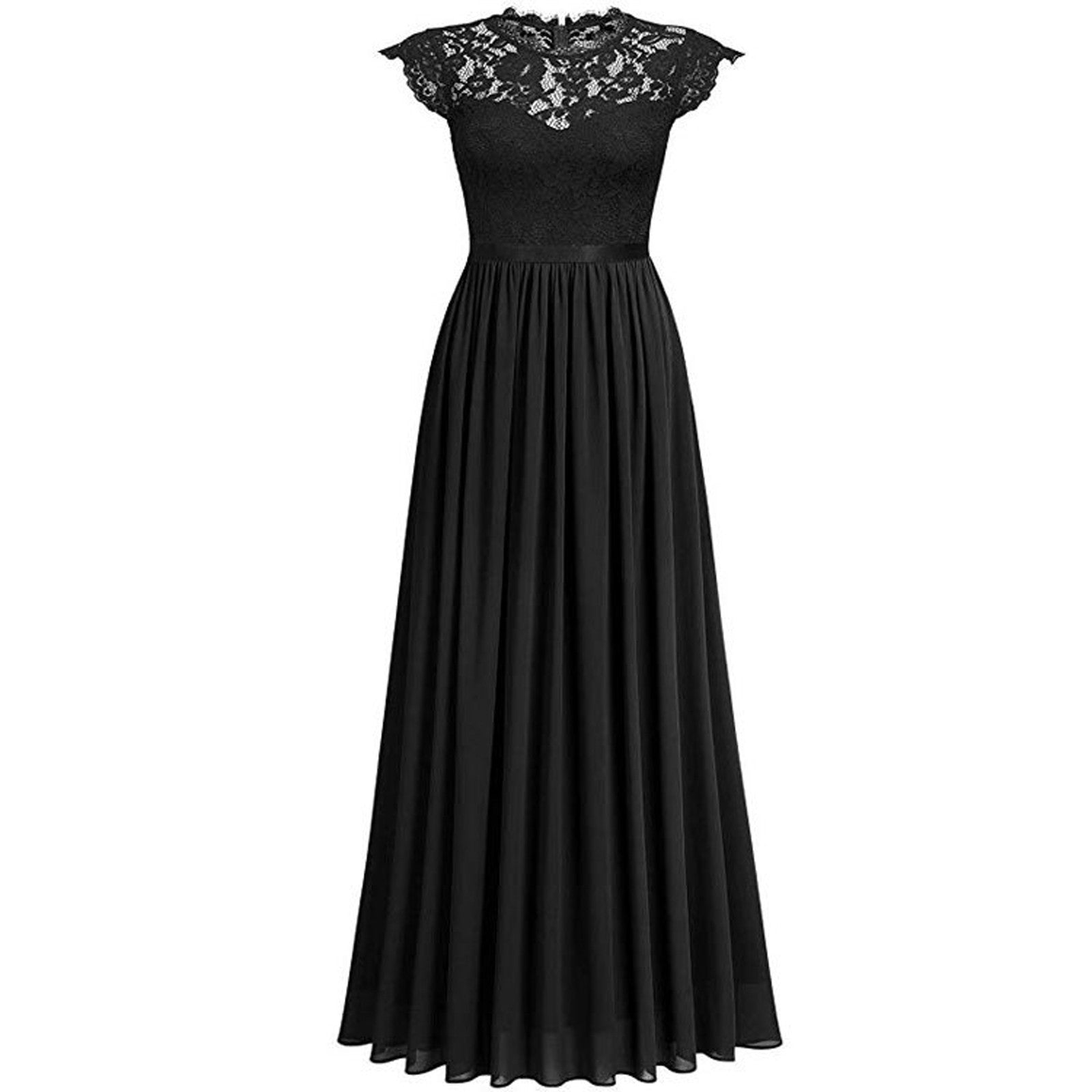 Elegant Lace Evening Party Dress Women V-neck Short Sleeve Chiffon Dress Ladies Big Swing Wedding Long Dress Vestidos de Festa