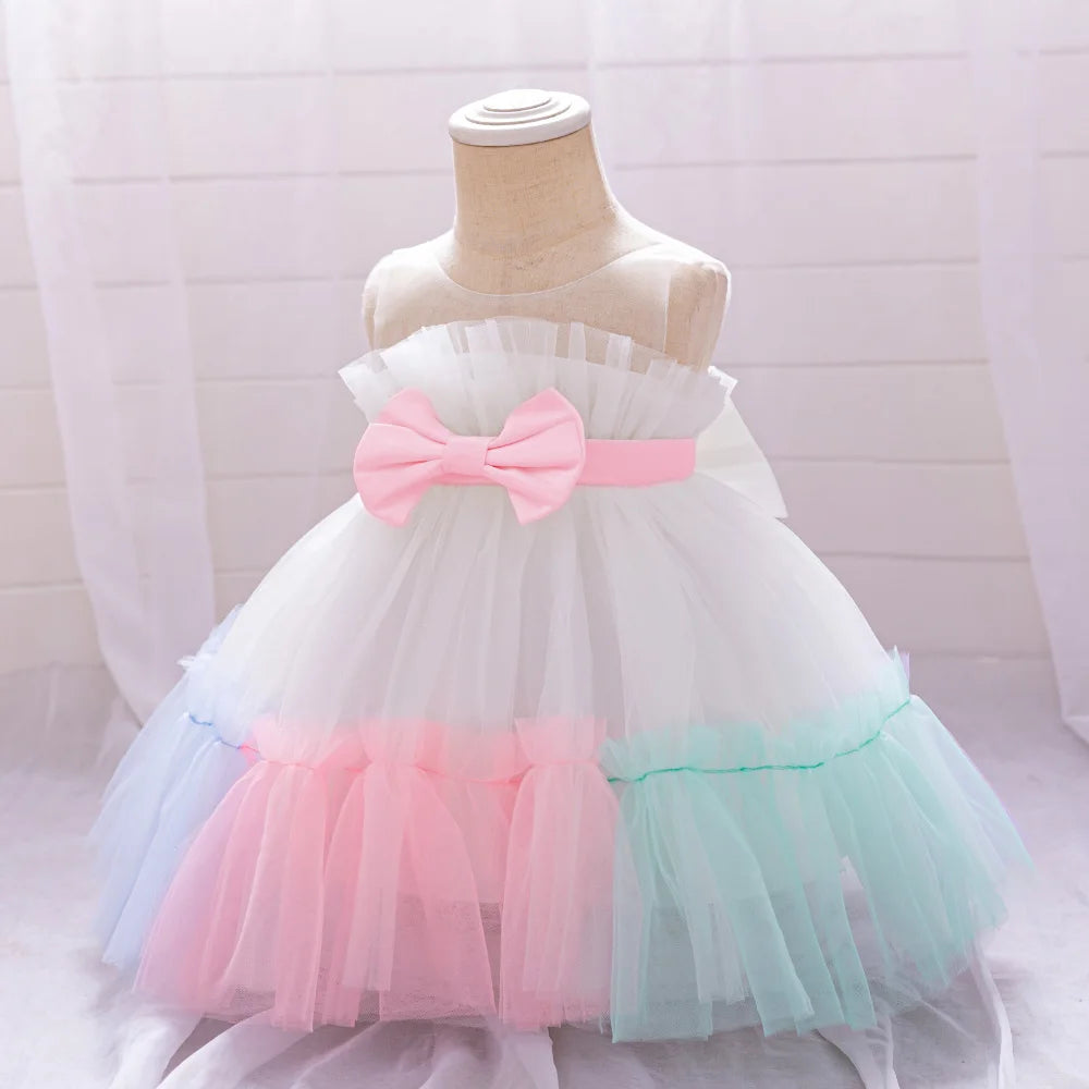 Vintage Baby Girl 1st Birthday Princess Dress Baby Embroidery Floral Bow Gown Flower Kids Wedding Dress Formal Baptism Gala Gown