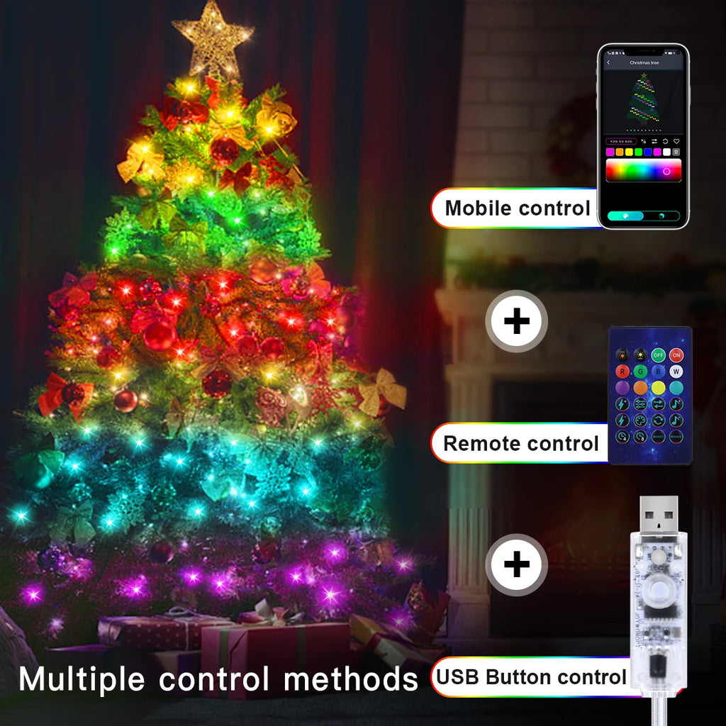 40M Led String RGBIC Light IP65 Bluetooth Music Lamp String Fairy Lights Smart Outdoor Festoon Party Leather Line Holiday Lighti