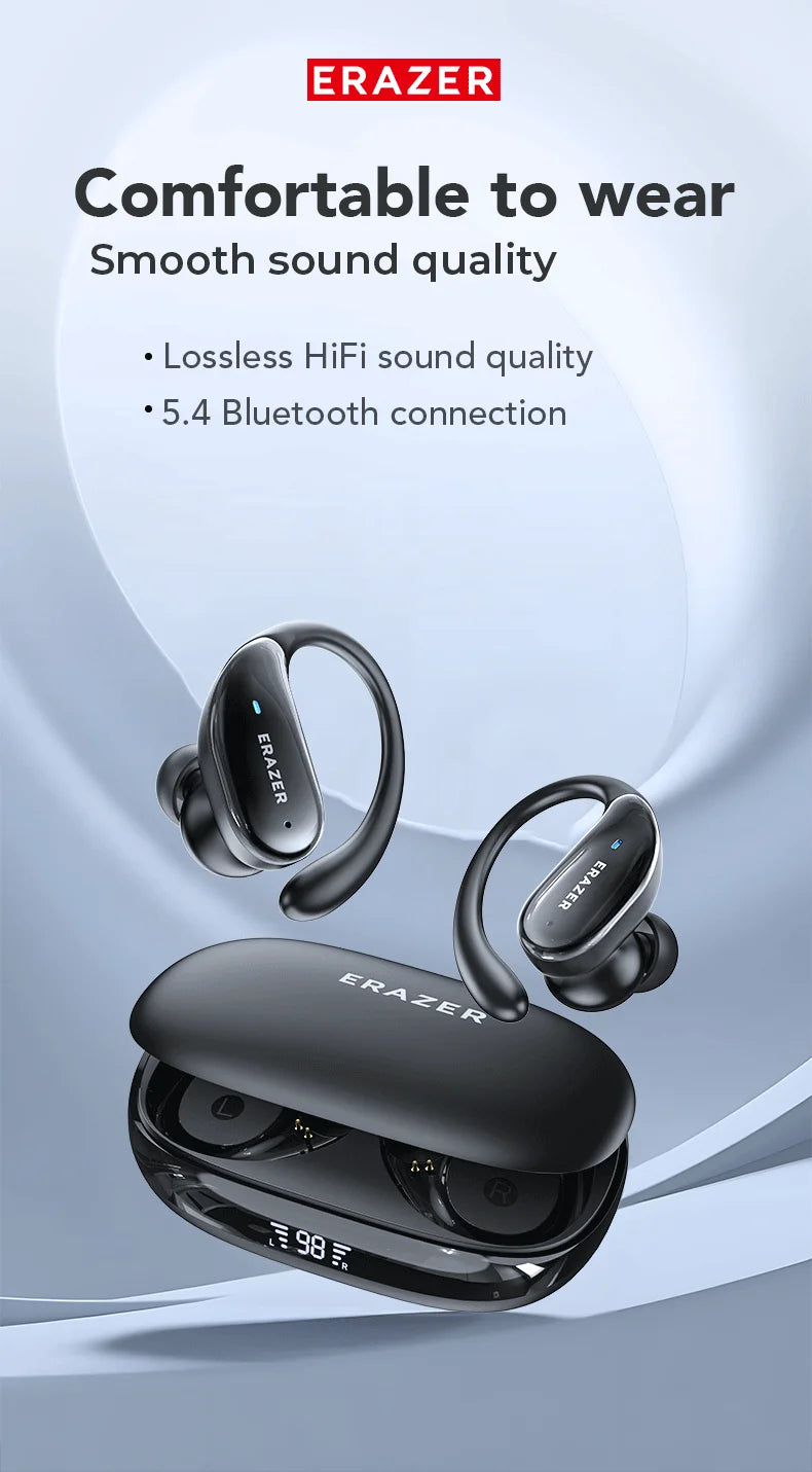 ERAZER XT80pro TWS AI Bluetooth Earphones Sports Wireless Headphones Touch Control Earhooks Headsets Active Noise Cancellation