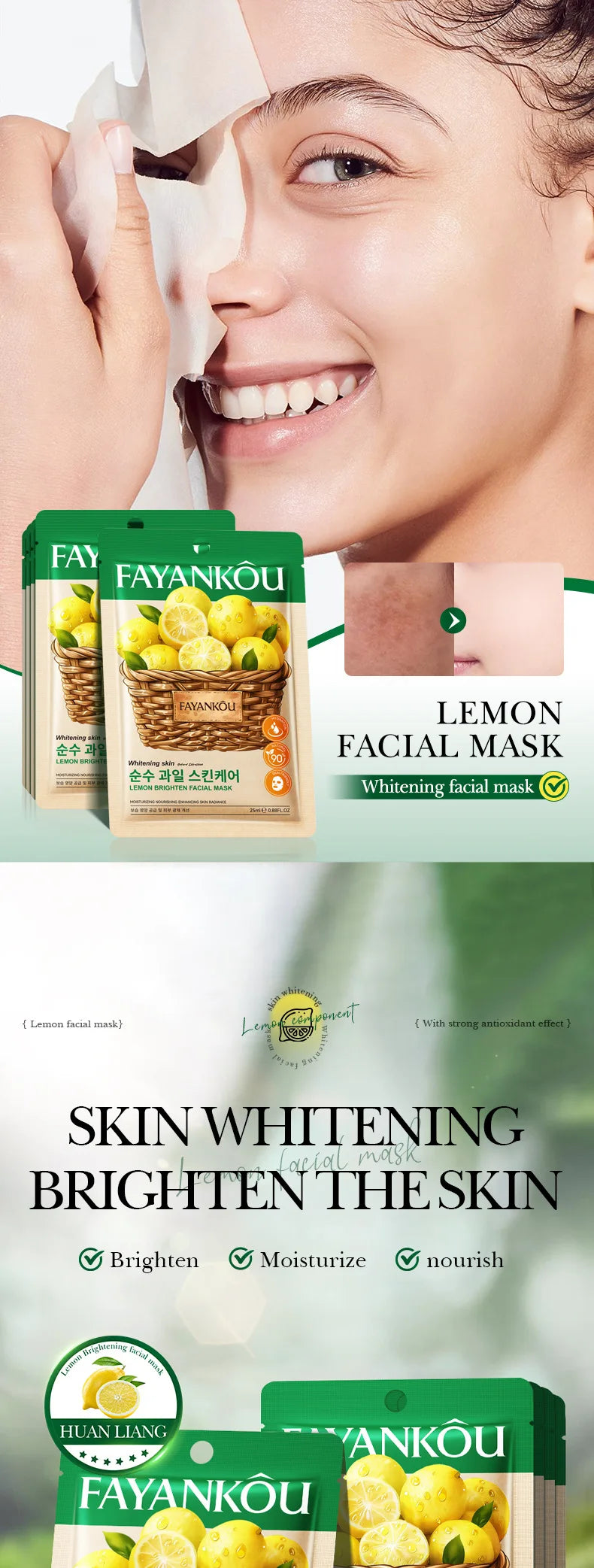8pcs/kit FAYANKOU Fruit Facial Masks Moisturizing Brightening Hydrating Anti-Aging Face Mask Korean Sheet Masks Skin Care