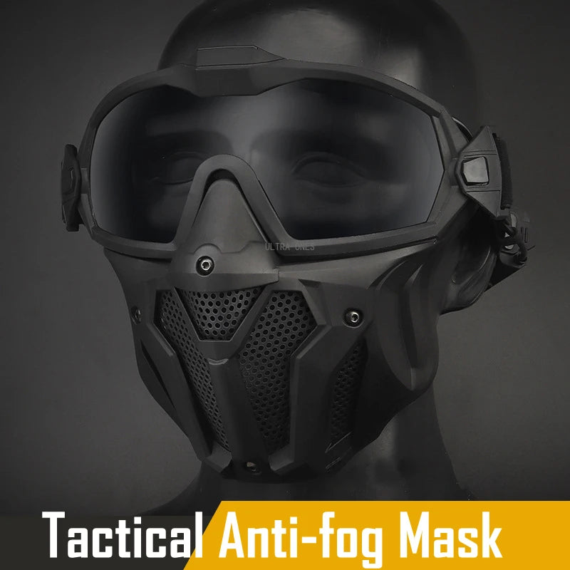 Tactical Full Face Mask Anti-fog Fan Shooting Safety Protective Equipment Hunting Airsoft Paintball Detachable Goggles Masks Set