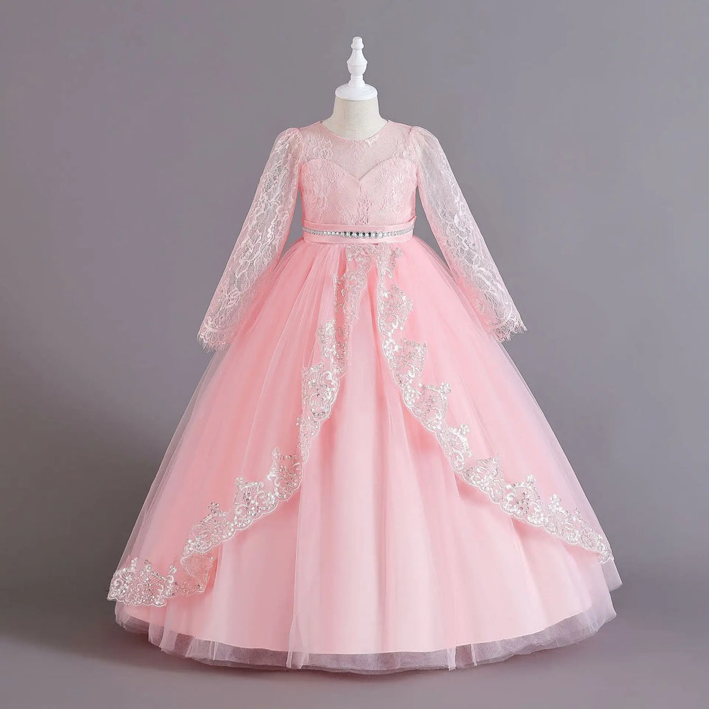 Girls' Long sleeved Princess Dress 4-12 Years Old Sequin Embroidered Bunny Dress Banquet Gorgeous High end Evening Dress