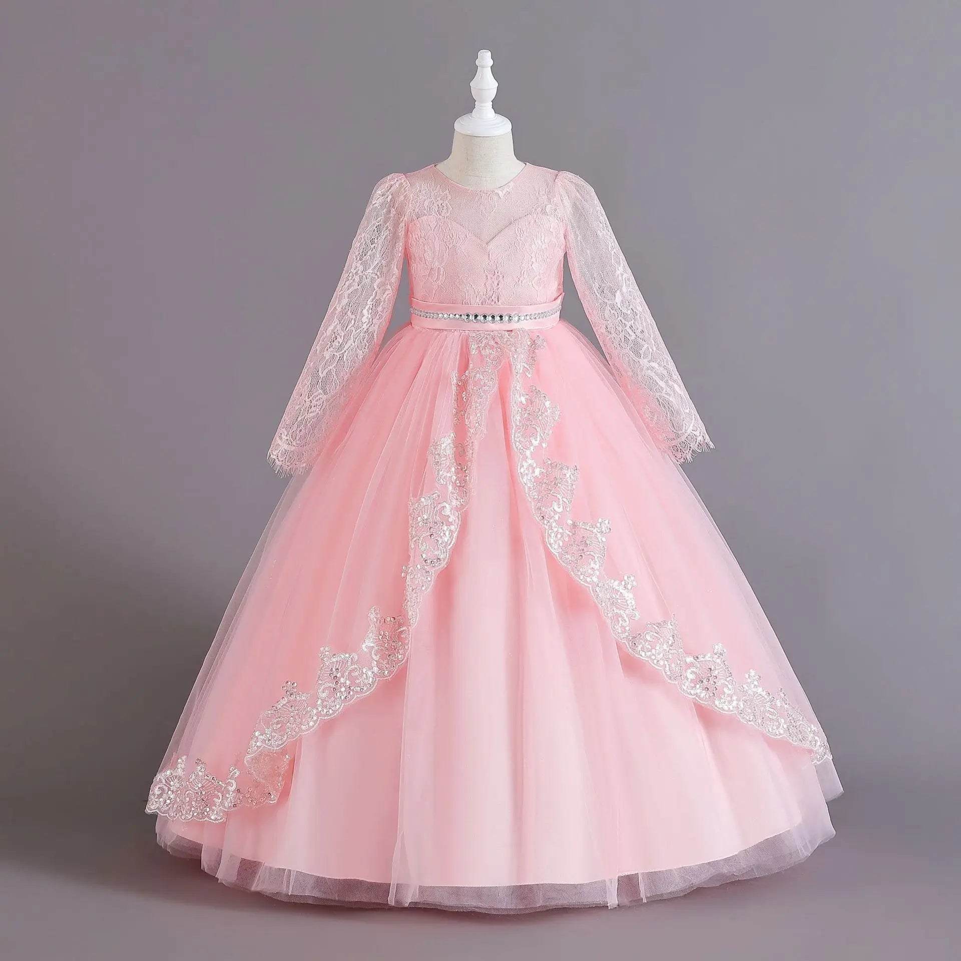 Girls' Long sleeved Princess Dress 4-12 Years Old Sequin Embroidered Bunny Dress Banquet Gorgeous High end Evening Dress