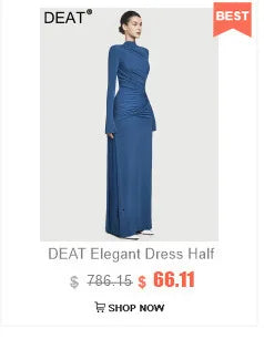 DEAT Elegant Dress Pleated Asymmetrical Cape Long Sleeve Contrast Color Women's Evening Party Dresses 2026 Spring New 35Z1621
