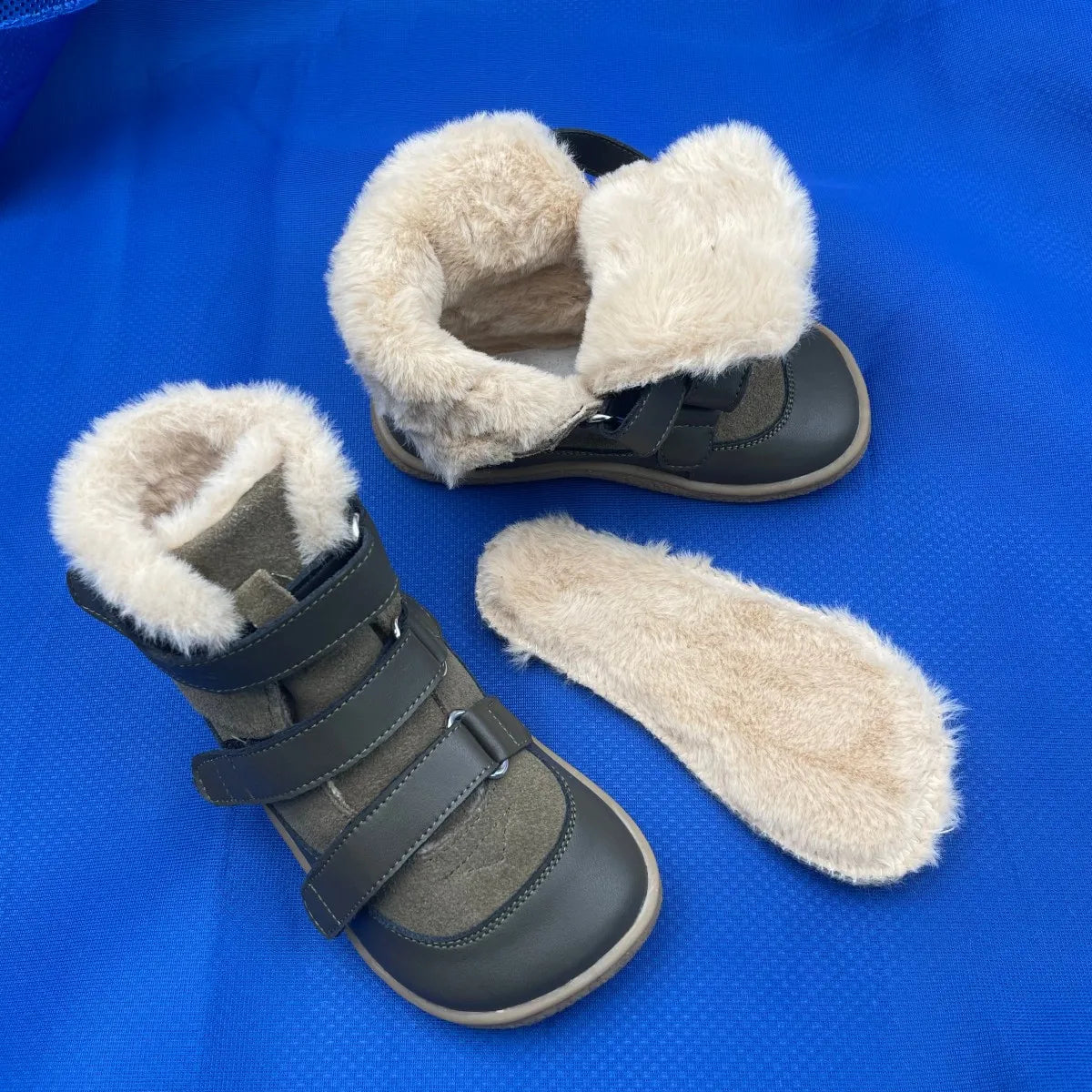 TipsieToes Top Brand Barefoot Genuine Leather Baby Toddler Girl Boy Kids Shoes For Fashion Winter Snow Boots 3 Straps Fur Inside