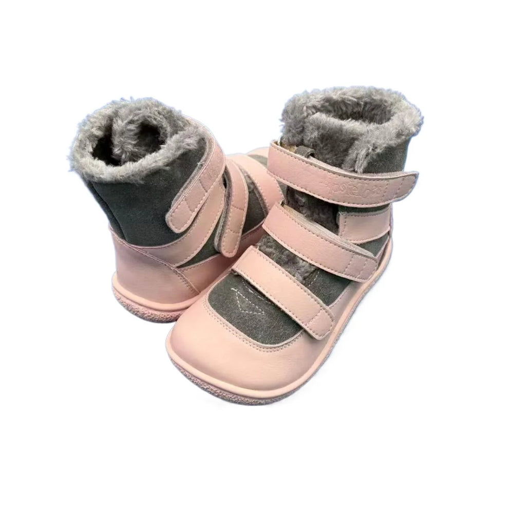 TipsieToes Top Brand Barefoot Genuine Leather Baby Toddler Girl Boy Kids Shoes For Fashion Winter Snow Boots 3 Straps Fur Inside