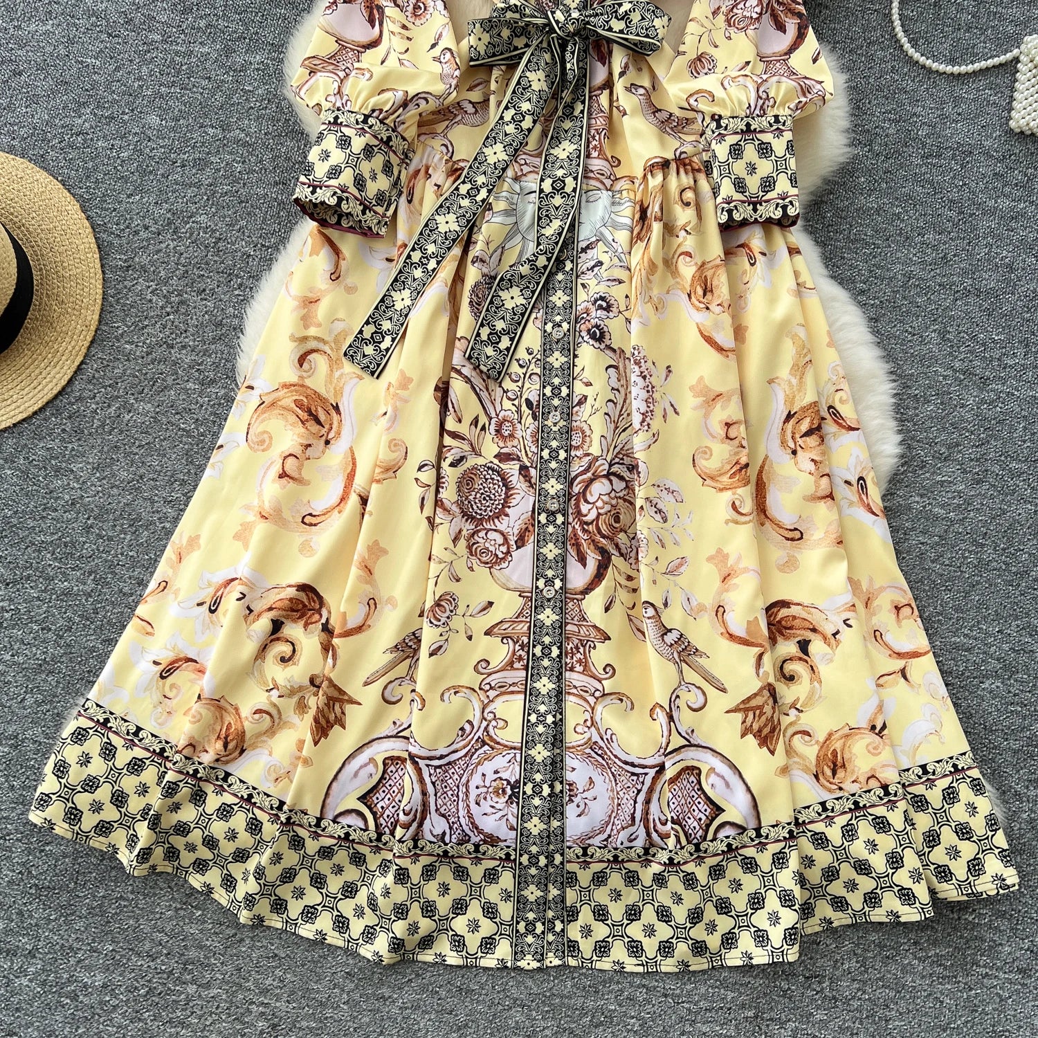 Elegant Long Sleeves Vintage Stand Collar Chic Single Breasted Print Bandage Slim Long Dress High Street Autumn Winter Clothing