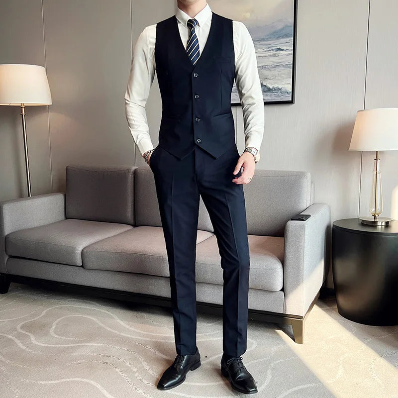 High quality fashion business casual (suit + vest + trousers) British style European and American wedding dress three-piece set
