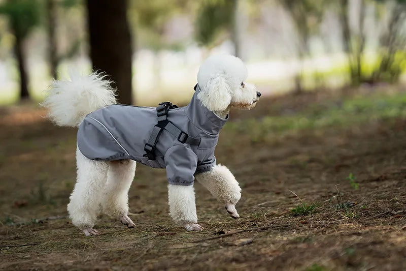 Waterproof Dog Rain Jacket with Harness Safety Reflective Dog Raincoat for Small Dogs Pet Outdoor Jackets for Jungle Camping