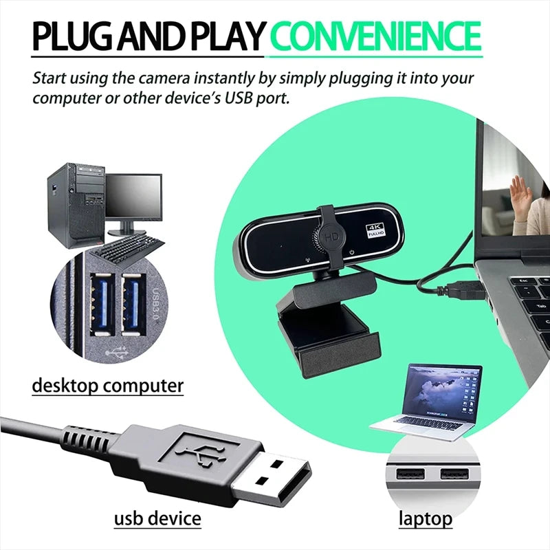 4K HD Mini Webcam With Microphone 2K Full HD Webcam 30fps Autofocus USB Web Cam For Auto Focus PC Laptop Video Shooting Camera