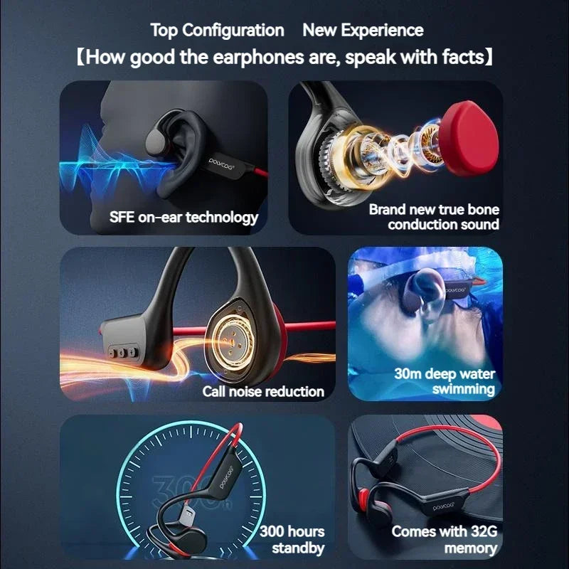 POLVCDG Bone Conduction Headset X7 IPX8 32GB Bluetooth 5.3 Wireless Headset with microphone Waterproof Swim 2023 New
